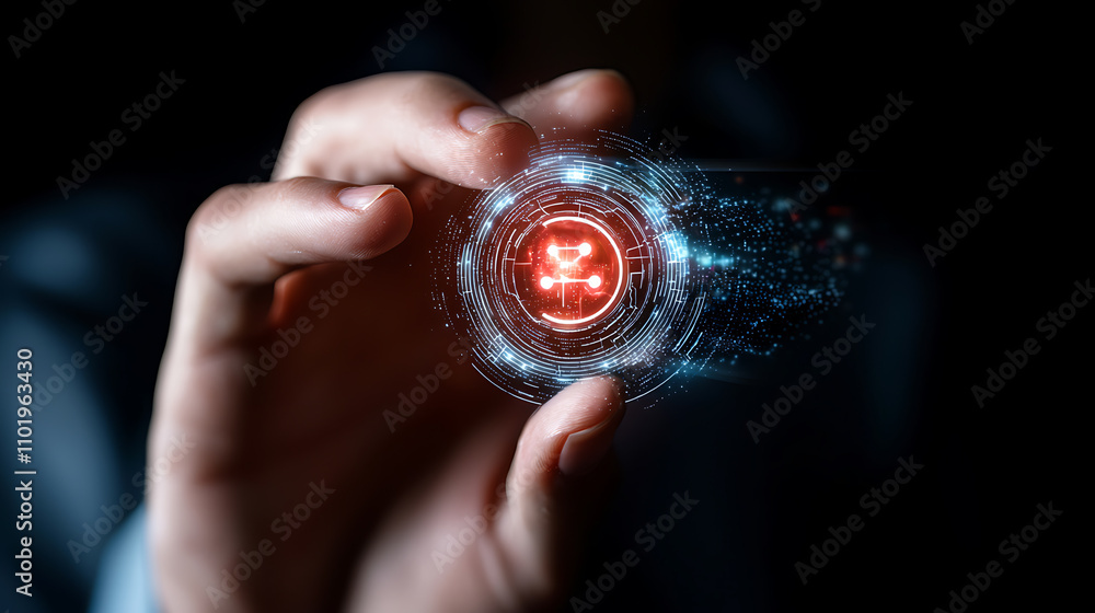 Poster ai firewall breach warning holographic interface display tech environment futuristic concept close-u