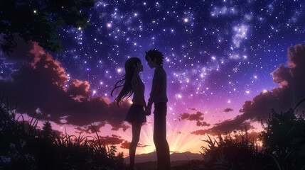 Anime Love Scene at Sunset