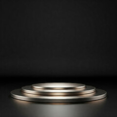 A black empty sliver podium isolated on a dark black background