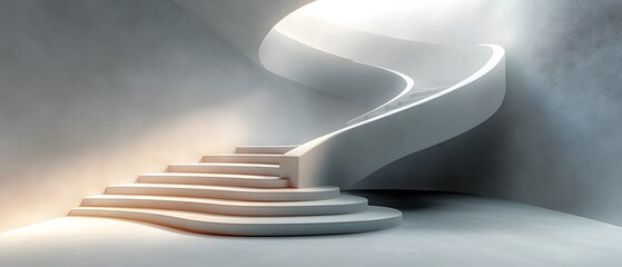 Winding gray staircase symbolizes life's complexity, blending choices and experiences beyond black and white. Its curves embody uncertainty and growth, making it an inspiring, reflective background.