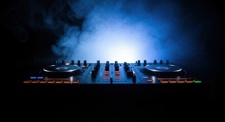 Atmospheric nightclub dj controller setup with vibrant backlight