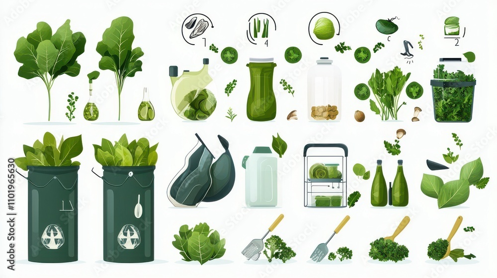 Poster delightful selection of fresh green vegetables and fruits including spinach kale lettuce avocado cuc