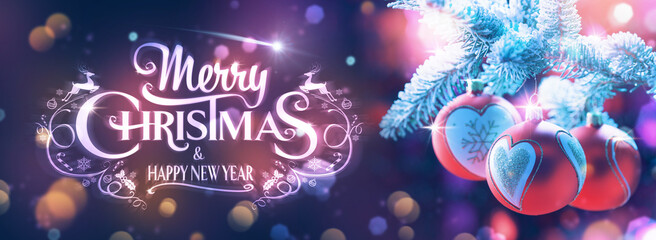 Christmas banner with wishes and decorative baubles