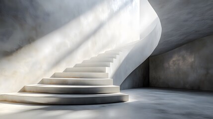 Winding gray staircase symbolizes life's complexity, blending choices and experiences beyond black and white. Its curves embody uncertainty and growth, making it an inspiring, reflective background.