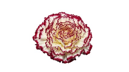 Red and white bicolor carnation with ruffled petals and bold contrast