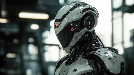 Futuristic Robot in a Steel Environment