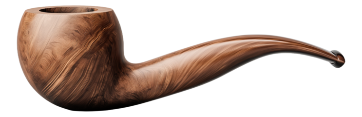 Wooden smoking pipe with a curved stem and natural grain patterns.
