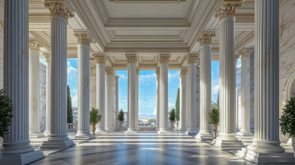 Obraz premium The structure showcases elegant white marble columns and a classical architectural design that evokes a sense of opulence and historical grandeur.