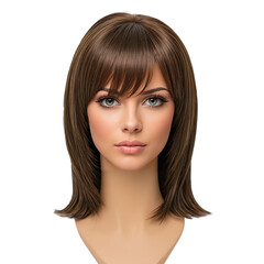 Fototapeta premium Long brown hair falls on mannequin shoulders.