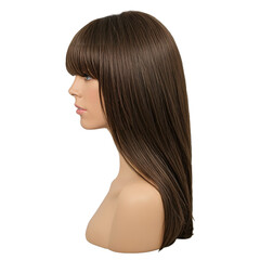 Naklejka premium Profile view brunette long hair woman black top.