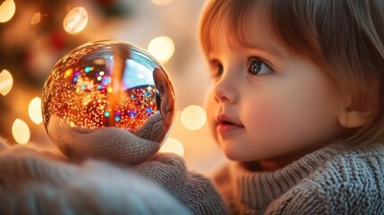 Naklejka premium Charming Child with Christmas Ornament