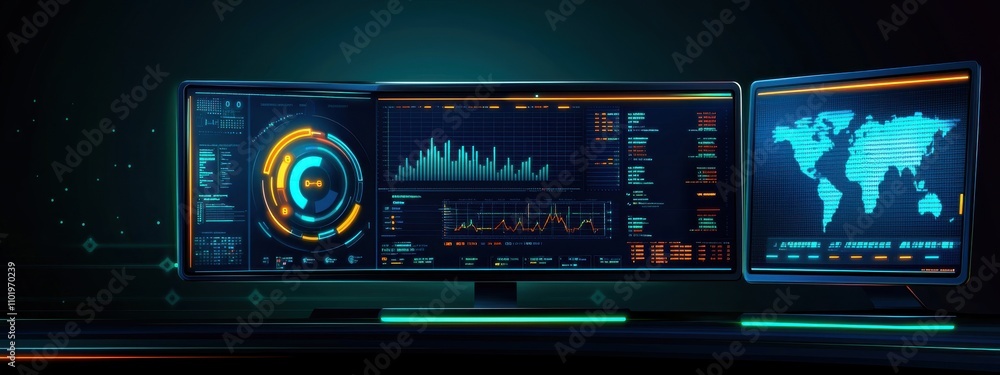 Poster a computer monitor with a globe on it