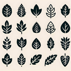 Leaf Icons Set: Stylized leaves in various shapes and sizes, ideal for eco-friendly themes