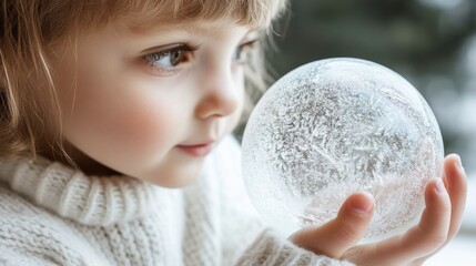 Naklejka premium Child Holding a Frosted Glass Sphere