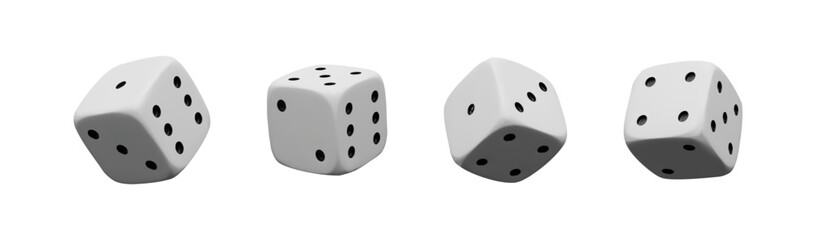 3d render game die set. Gambling play with chance of risk or fortune. Vector illustration collection of three-dimensional cube with number dots. Success symbol of opportunity in casino. Bet object.