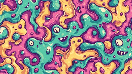 an abstract, beautifully colorful, seamless pattern featuring memphis-inspired dots and doodles