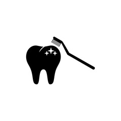 Teeth icon, clean teeth with a toothbrush icon in flat design