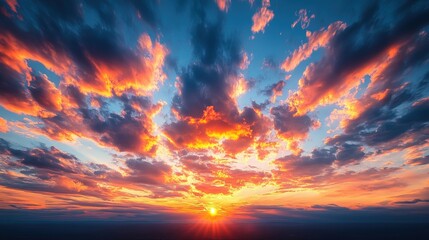 A vibrant sunset with colorful clouds illuminating the sky.