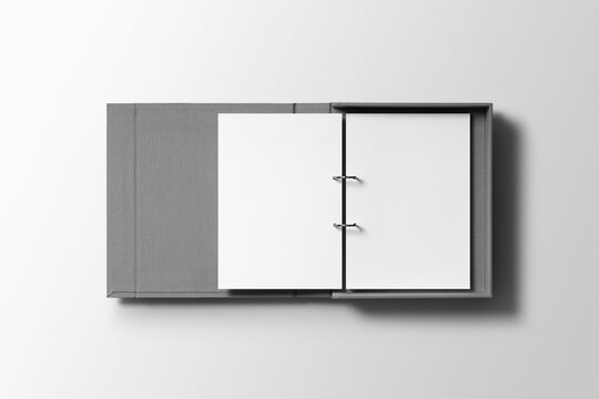 An open binder reveals a neatly secured A4 letterhead mockup, showcasing a polished design with a professional layout and metallic ring clips.