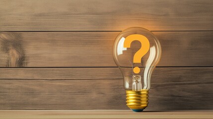 Creative Light Bulb with Question Mark Symbolizing Problem Solving Concepts on Wooden Background for Innovation and Idea Generation