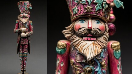 Fototapeta premium Nutcracker figurine standing with holiday detail
