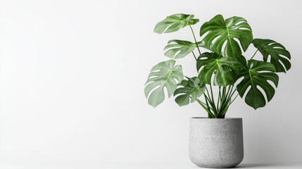 Fototapeta premium clean image of a large leaf house plant Monstera deliciosa in a gray pot on a white background