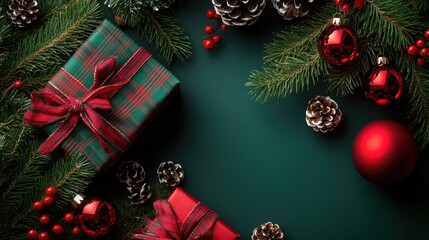 Traditional Christmas plaid pattern in green and red