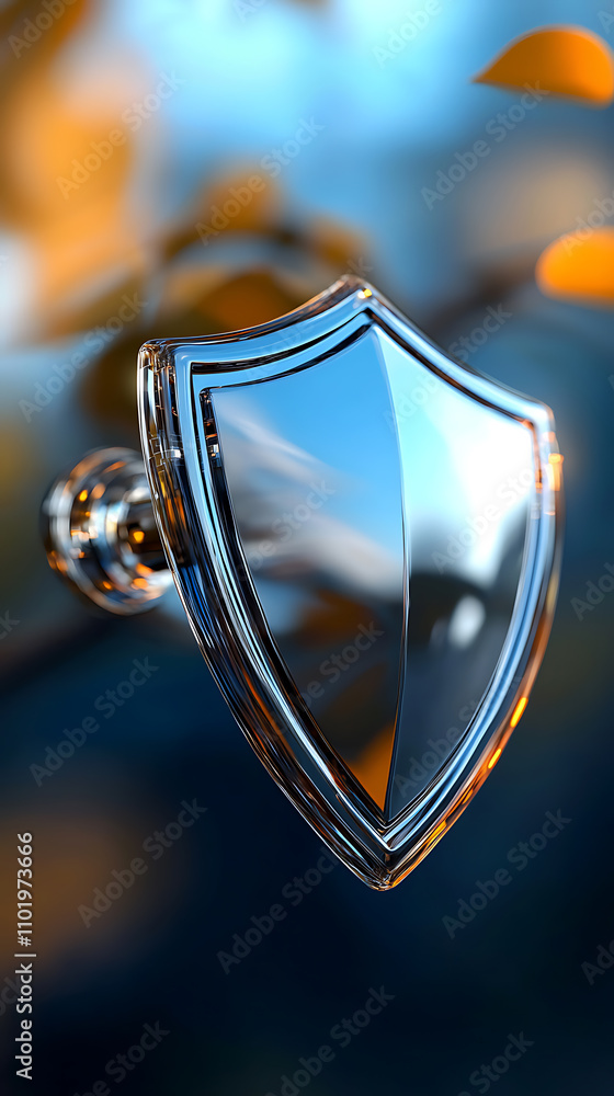 Poster digital quantum network security holographic shield concept in nature environment close-up view