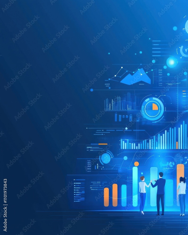 Poster a blue background with a bunch of graphs and numbers