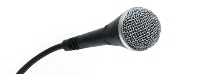 Silver Microphone with Black Cable on transparent background, Mesh Design, Stand Out Feature