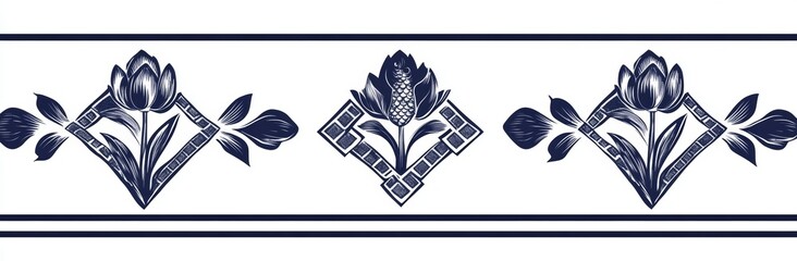 A web banner showcasing a seamless geometric mosaic pattern illustration. Featuring a fish and seafood design. Set against a natural food background filled with modern and simple agricultural