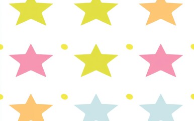 This illustration showcases a playful, hand-drawn pattern of colorful stars and sprinkle confetti against a clean white background, perfect for adding a festive touch to holiday or birthday parties.