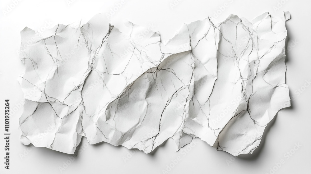 Poster crumpled white paper with intricate lines highlighting texture and detail