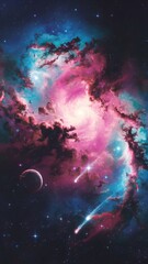 Fototapeta premium Vibrant cosmic galaxy swirls and nebula with surreal starry hues, space art