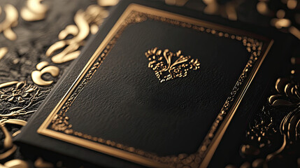 Elegant Black Book With Gold Accents and Ornate Design