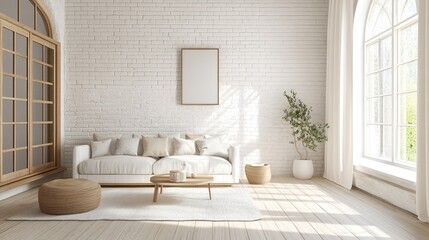 Fototapeta premium Vintage Interior Design with White Brick Wall and Cozy Furniture