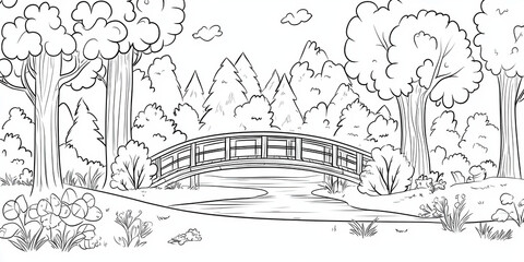 Obraz premium simple bridge crossing over quiet river in serene landscape