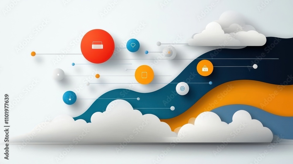 Poster surreal floating landscape with geometric shapes planets and other colorful celestial elements again