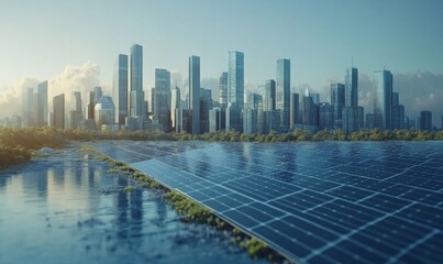 Fototapeta premium Solar-powered cities with advanced energy systems, sustainable future technology, 3D illustration