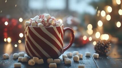 Festive Hot Chocolate with Marshmallows in a Candy Cane Mug