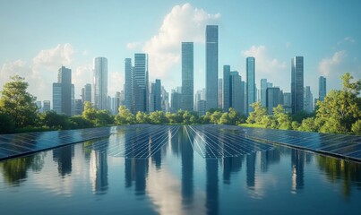 Fototapeta premium Solar-powered cities with advanced energy systems, sustainable future technology, 3D illustration