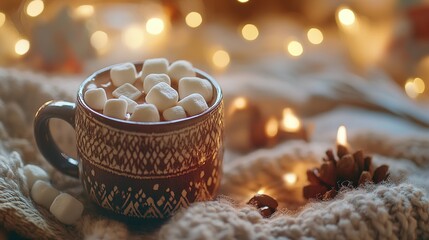 Cozy Winter Mug of Hot Chocolate Topped with Marshmallows
