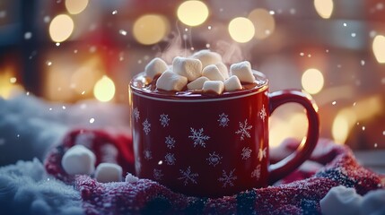 Festive Hot Chocolate with Marshmallows in a Snowflake Mug