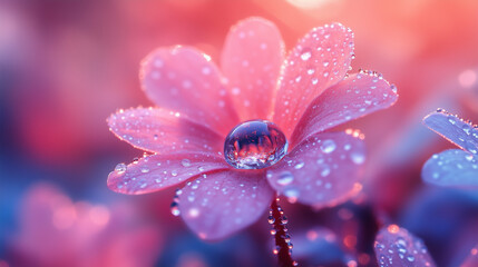 Fototapeta premium Pink Flower with Dew Drops