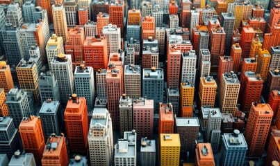 Obraz premium Aerial view of a dense city grid with diverse architectural styles, urban complexity, 3D illustration