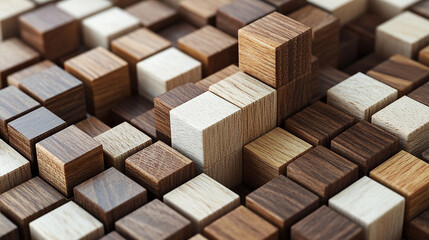 With focus, he organizes wooden cubes, creating a layered presentation of healthcare and insurance concepts.