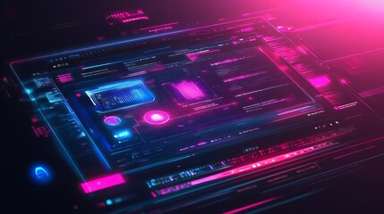 Obraz premium Futuristic Digital Interface Neon Tech HUD Sci Fi Display Cyberpunk Background