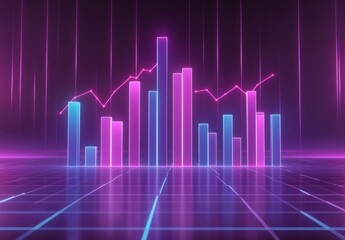 Futuristic Data Visualization with Neon Graph Bars and Lines Reflecting on a Digital Surface in a High-Tech Environment