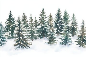 Fototapeta premium a dense pine forest blanketed in snow, deep winter scene, realistic, isolated on white background