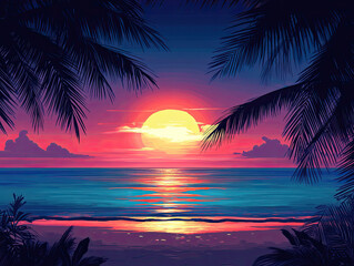 Deep cerulean and amber tropical sunset, excellent for a dramatic and peaceful tropical evening